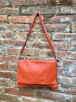 Cross body bag. Boho leather bag in BURNT ORANGE. Soft genuine leather. Crossover,messenger bag in ORANGE with adjustable strap