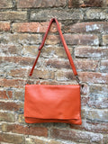 Cross body bag. Boho leather bag in BURNT ORANGE. Soft genuine leather. Crossover,messenger bag in ORANGE with adjustable strap