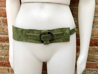 Boho 70s , 80s style GREEN suede OBI belt. Wrap belt in natural soft suede. Green waist belt, Wraparound green belt in genuine leather