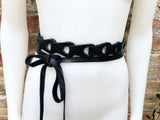 60s 70s hippy style belt. Hip or waist belt in genuine leather. Wrap belt in BLACK. Waist belt. Black wraparound belt for a dress or tunic