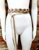 60s 70s hippy style belt. Hip or waist belt in genuine leather. Wrap belt in BEIGE. Waist belt. BEIGE wraparound belt for a dress or tunic