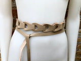 60s 70s hippy style belt. Hip or waist belt in genuine leather. Wrap belt in BEIGE. Waist belt. BEIGE wraparound belt for a dress or tunic