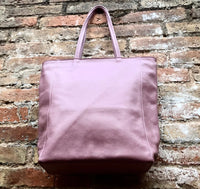 NEW with zipper and lining. large tote leather bag in PURPLE-PINK. Soft genuine leather shopper. Carry all bag for laptops, tablets, books..