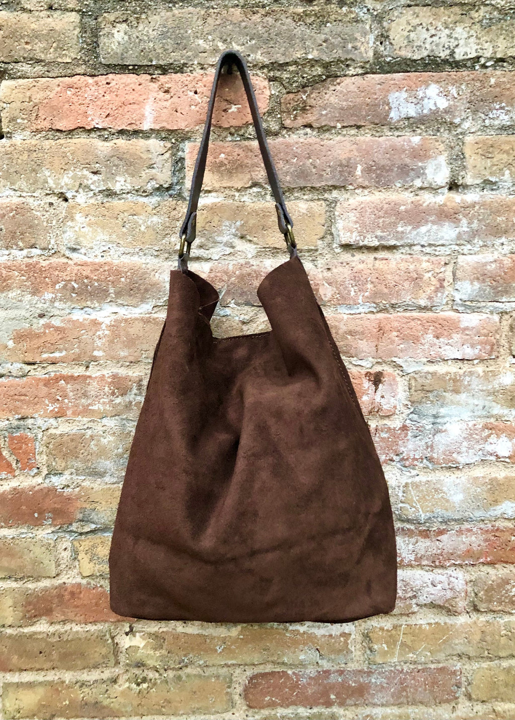 Slouch leather bag in dark brown. Chocolate brown hobo bag. Boho bag.Book or tablet bags in suede. Dark camel brown soft leather shopper