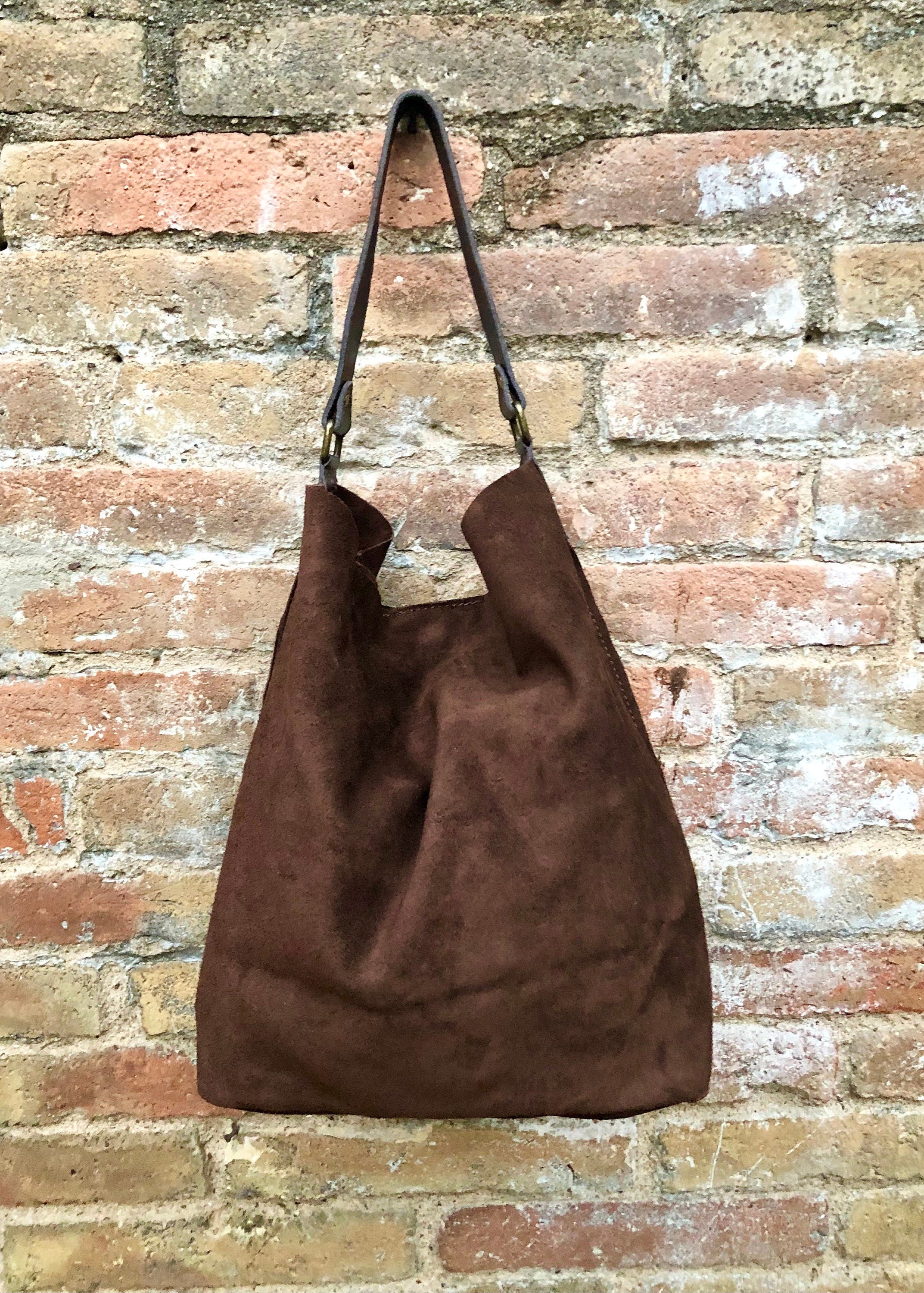 Slouch leather bag in dark brown. Chocolate brown hobo bag. Boho bag.Book or tablet bags in suede. Dark camel brown soft leather shopper