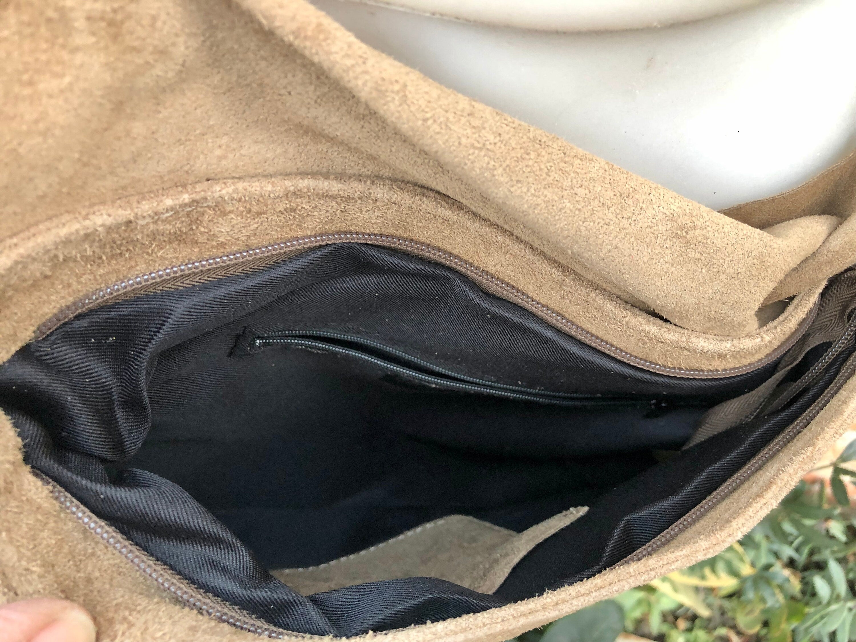 Cross body suede bag. GENUINE leather bag in TAUPE brown. Greyge BOHO natural leather bag. Messenger bag in suede for books, tablets...