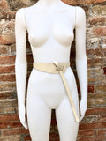 Leather 80s style obi belt . Wrap belt in cream - beige. Waist belt in genuine leather. Broken white wraparound belt. Cream dress belt