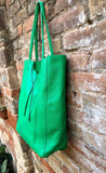 Shopper bag in GREEN. Genuine leather tote bag with ZIPPER. Laptop bag, office bag to carry your tablet or books. Large carry all hobo bag