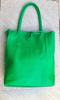 Shopper bag in GREEN. Genuine leather tote bag with ZIPPER. Laptop bag, office bag to carry your tablet or books. Large carry all hobo bag