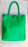 Shopper bag in GREEN. Genuine leather tote bag with ZIPPER. Laptop bag, office bag to carry your tablet or books. Large carry all hobo bag