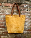 Large TOTE leather bag in MUSTARD yellow. Soft suede, genuine leather bag. Yellow suede bag. Laptop bag in suede. Large cross body bag