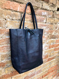 NAVY blue leather bag with zipper. Genuine leather shopper bag. Large DARK BLUE shoulder bag for your laptop, books. Soft leather shopper