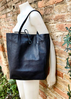 NAVY blue leather bag with zipper. Genuine leather shopper bag. Large DARK BLUE shoulder bag for your laptop, books. Soft leather shopper