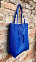 Dark cobalt blue leather bag. Genuine leather shopper. Large royal BLUE shoulder bag for your laptop / books. Soft medium blue leather purse