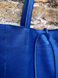 Dark cobalt blue leather bag. Genuine leather shopper. Large royal BLUE shoulder bag for your laptop / books. Soft medium blue leather purse