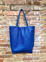 COBALT blue leather bag with zipper. Genuine leather shopper bag. Large BLUE shoulder bag for your laptop, books. Soft leather shopper