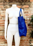 COBALT blue leather bag with zipper. Genuine leather shopper bag. Large BLUE shoulder bag for your laptop, books. Soft leather shopper