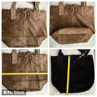 Beige leather shopper bag in genuine suede. Slouchy beige carry all tote bag for laptops, tablets, books. Suede leather purse with tassel