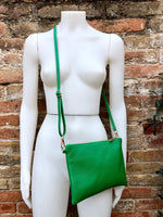 Small leather bag in GREEN .Cross body bag, shoulder bag or wristlet in GENUINE leather. GREEN bag with adjustable strap. Green purse.