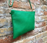 Small leather bag in GREEN .Cross body bag, shoulder bag or wristlet in GENUINE leather. GREEN bag with adjustable strap. Green purse.