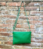 Small leather bag in GREEN .Cross body bag, shoulder bag or wristlet in GENUINE leather. GREEN bag with adjustable strap. Green purse.