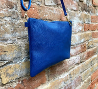 Small leather bag in dark cobalt BLUE. Crossbody / shoulder bag /wristlet in GENUINE leather. Royal blue purse with adjustable strap.