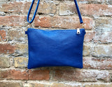 Small leather bag in dark cobalt BLUE. Crossbody / shoulder bag /wristlet in GENUINE leather. Royal blue purse with adjustable strap.