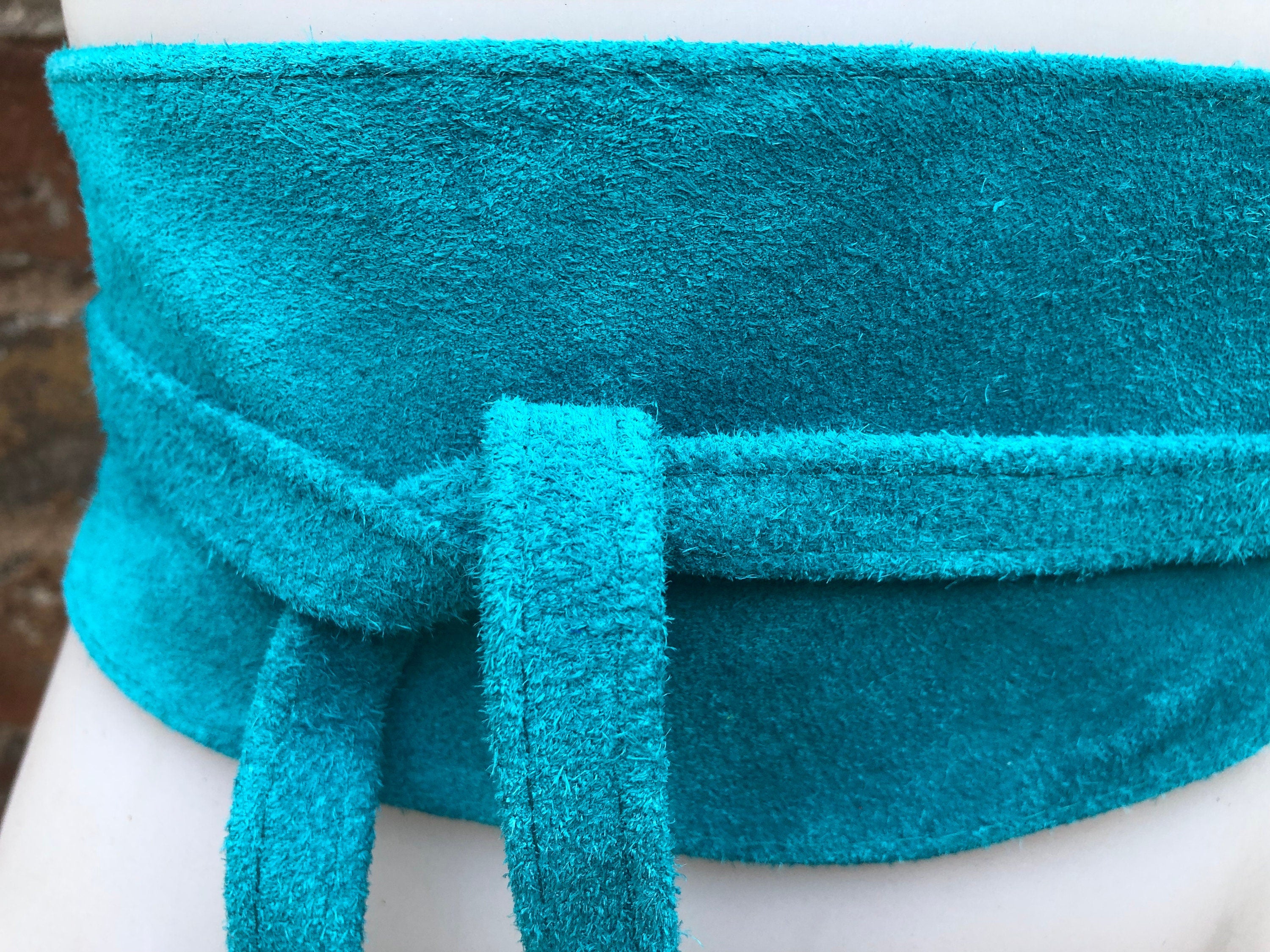 TURQUOISE suede OBI belt in natural soft leather. Blue waist belt. Soft leather belt, beige sash, boho belt, boho wrap belt