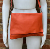 Cross body bag. Boho leather bag in BURNT ORANGE. Soft genuine leather. Crossover,messenger bag in ORANGE with adjustable strap