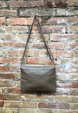 Cross body bag. BOHO grain leather bag in TAUPE BROWN. Soft genuine grain leather. Crossover, messenger bag in light brown. Brown messenger