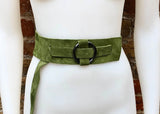 Boho 70s , 80s style GREEN suede OBI belt. Wrap belt in natural soft suede. Green waist belt, Wraparound green belt in genuine leather