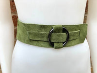 Boho 70s , 80s style GREEN suede OBI belt. Wrap belt in natural soft suede. Green waist belt, Wraparound green belt in genuine leather