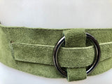 Boho 70s , 80s style GREEN suede OBI belt. Wrap belt in natural soft suede. Green waist belt, Wraparound green belt in genuine leather