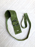 Boho 70s , 80s style GREEN suede OBI belt. Wrap belt in natural soft suede. Green waist belt, Wraparound green belt in genuine leather