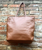 NEW with zipper and lining. large tote leather bag in CAMEL BROWN. Soft genuine leather shopper. Carry all bag for laptops, tablets, books..