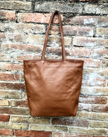 NEW with zipper and lining. large tote leather bag in CAMEL BROWN. Soft genuine leather shopper. Carry all bag for laptops, tablets, books..