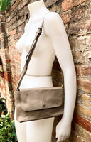 Small leather bag in dark beige. Genuine leather crossbody / shoulder bag. Light brown leather bag with adjustable strap, zipper and flap.