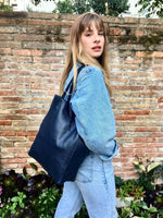 Tote leather bag in NAVY blue. Leather shopper in natural GENUINE leather. Large carry all bag for your laptop, books.BLUE leather shopper.