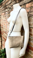 Suede leather bag in LIGHT BEIGE. Cross body bag, shoulder bag in GENUINE leather. Small leather bag with adjustable strap and zipper.