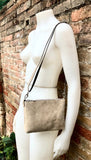 Suede leather bag in LIGHT BEIGE. Cross body bag, shoulder bag in GENUINE leather. Small leather bag with adjustable strap and zipper.