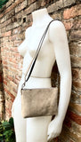 Suede leather bag in LIGHT BEIGE. Cross body bag, shoulder bag in GENUINE leather. Small leather bag with adjustable strap and zipper.