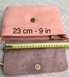 Small leather bag in pink. Cross body or shoulder bag in GENUINE leather. Pink leather bag with adjustable strap, zipper and flap.