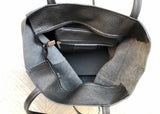 BLACK leather bag with zipper. Genuine leather shopper bag. Large BLACK shoulder bag for your laptop, books