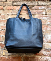 BLACK leather bag with zipper. Genuine leather shopper bag. Large BLACK shoulder bag for your laptop, books