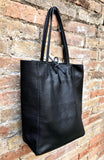 BLACK leather bag with zipper. Genuine leather shopper bag. Large BLACK shoulder bag for your laptop, books