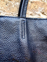 NAVY blue leather bag with zipper. Genuine leather shopper bag. Large DARK BLUE shoulder bag for your laptop, books. Soft leather shopper