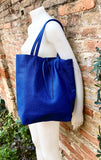 Dark cobalt blue leather bag. Genuine leather shopper. Large royal BLUE shoulder bag for your laptop / books. Soft medium blue leather purse