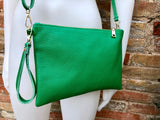 Small leather bag in GREEN .Cross body bag, shoulder bag or wristlet in GENUINE leather. GREEN bag with adjustable strap. Green purse.