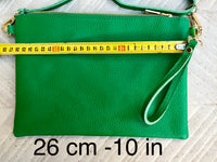 Small leather bag in GREEN .Cross body bag, shoulder bag or wristlet in GENUINE leather. GREEN bag with adjustable strap. Green purse.