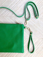 Small leather bag in GREEN .Cross body bag, shoulder bag or wristlet in GENUINE leather. GREEN bag with adjustable strap. Green purse.